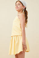 GY9404 Mustard Girls Crochet Knit Detail French Terry Tank Top Side