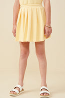 GY9405 Mustard Girls French Terry Elastic Waist Pleated Knit Skirt Front