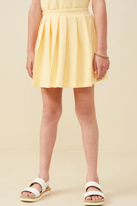 GY9405 Mustard Girls French Terry Elastic Waist Pleated Knit Skirt Front