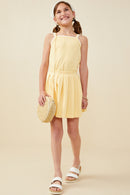 GY9405 Mustard Girls French Terry Elastic Waist Pleated Knit Skirt Pose