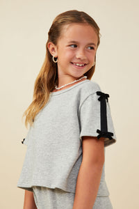 Bow Trim Sleeved French Terry Top