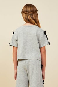 Bow Trim Sleeved French Terry Top