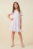 GY9425 Lavender Girls Ruffle V Neck Tiered Floral Lace Dress Pose