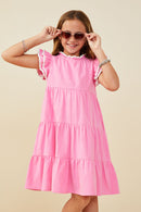 GY9433 Pink Girls Contrast Piped Ruffle Detail Dress Front