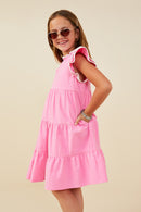 GY9433 Pink Girls Contrast Piped Ruffle Detail Dress Side
