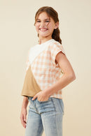 GY9442 Taupe Girls Print And Colorblock Overstitch Knit T Shirt Side