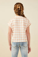 GY9442 Taupe Girls Print And Colorblock Overstitch Knit T Shirt Back