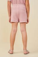 GY9446 Pink Girls Contrast Stitch Patch Pocket Rib Knit Shorts Back