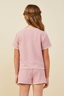 GY9447 Pink Girls Contrast Stitch Textured Rib Knit Top Back