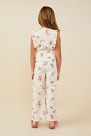 GY9449 Cream Girls Romantic Floral Belted Sleeveless Jumpsuit Back
