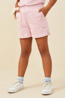 GY9454 Mauve Girls Bow Embroidered French Terry Boxer Shorts Front