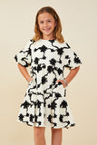 Floral Applique Ruffled Sleeve Dress