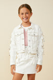 GY9483 Off White Girls Bow Detailed Denim Jacket Front
