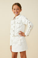 GY9483 Off White Girls Bow Detailed Denim Jacket Side