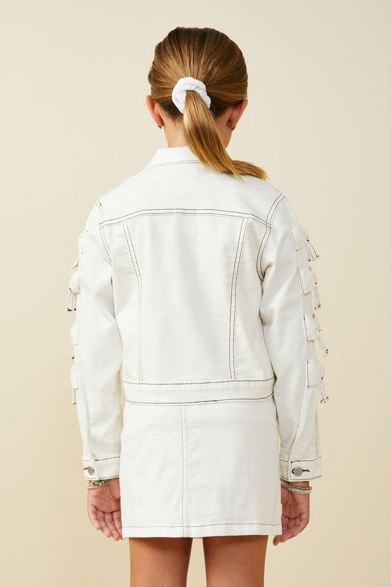 GY9483 Off White Girls Bow Detailed Denim Jacket Back