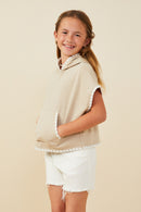 GY9489 Taupe Girls Crochet Contrast Stitched Hooded Tee Side