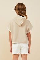GY9489 Taupe Girls Crochet Contrast Stitched Hooded Tee Back