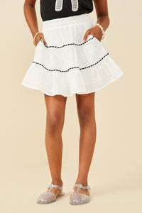 GY9509 Off White Girls Crochet Ribbon Trimmed Textured Skirt Front