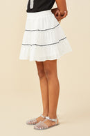 GY9509 Off White Girls Crochet Ribbon Trimmed Textured Skirt Side