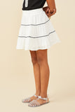 GY9509 Off White Girls Crochet Ribbon Trimmed Textured Skirt Side