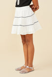 GY9509 Off White Girls Crochet Ribbon Trimmed Textured Skirt Side