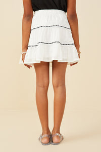 GY9509 Off White Girls Crochet Ribbon Trimmed Textured Skirt Back