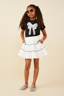 GY9509 Off White Girls Crochet Ribbon Trimmed Textured Skirt Pose