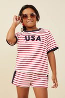 GY9521 Red Girls USA Patched Contrast Banded Knit Top Front
