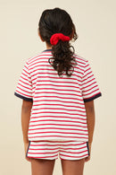 GY9521 Red Girls USA Patched Contrast Banded Knit Top Back