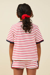 GY9521 Red Girls USA Patched Contrast Banded Knit Top Back