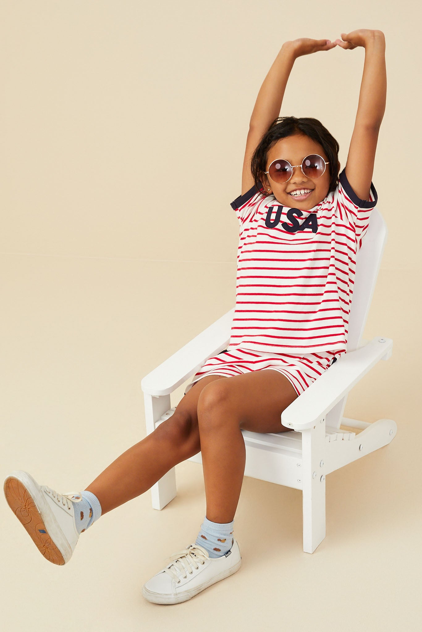 GY9521 Red Girls USA Patched Contrast Banded Knit Top Front 2