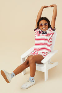 GY9521 Red Girls USA Patched Contrast Banded Knit Top Front 2