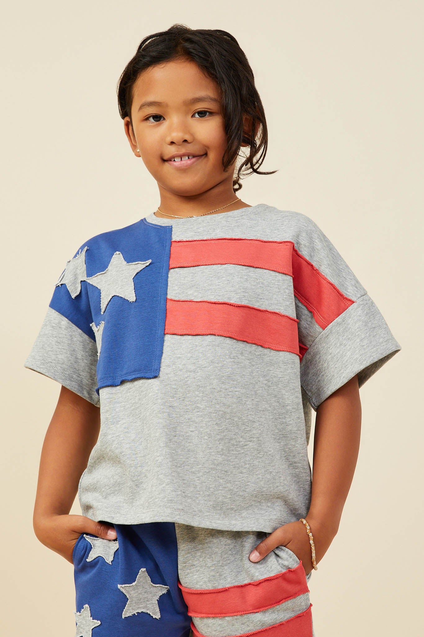 Raw Edge Stars And Stripe Knit T Shirt