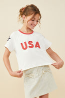GY9525 Off White Girls USA And Star Patch Ringer Knit T Shirt Front