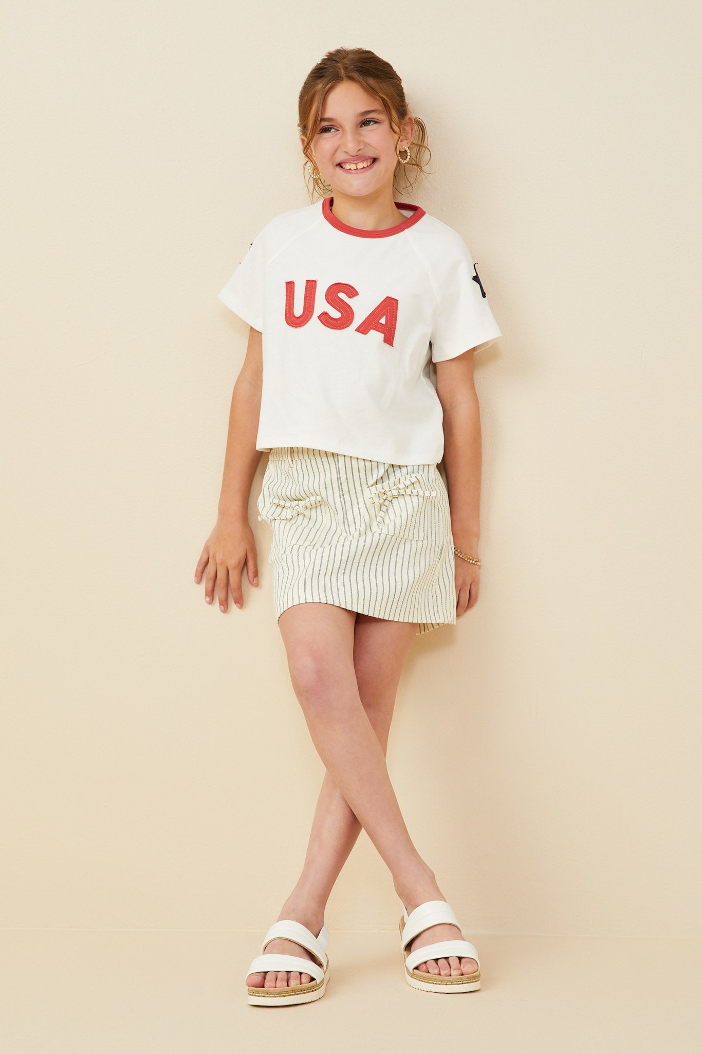USA And Star Patch Ringer Knit T Shirt