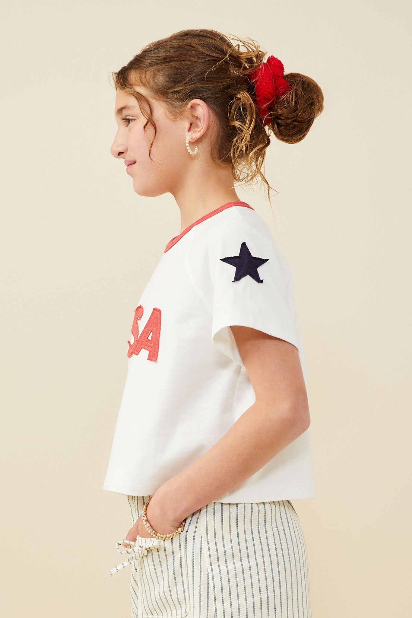 GY9525 Off White Girls USA And Star Patch Ringer Knit T Shirt Side