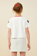GY9525 Off White Girls USA And Star Patch Ringer Knit T Shirt Back