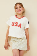 GY9525 Off White Girls USA And Star Patch Ringer Knit T Shirt Front 2
