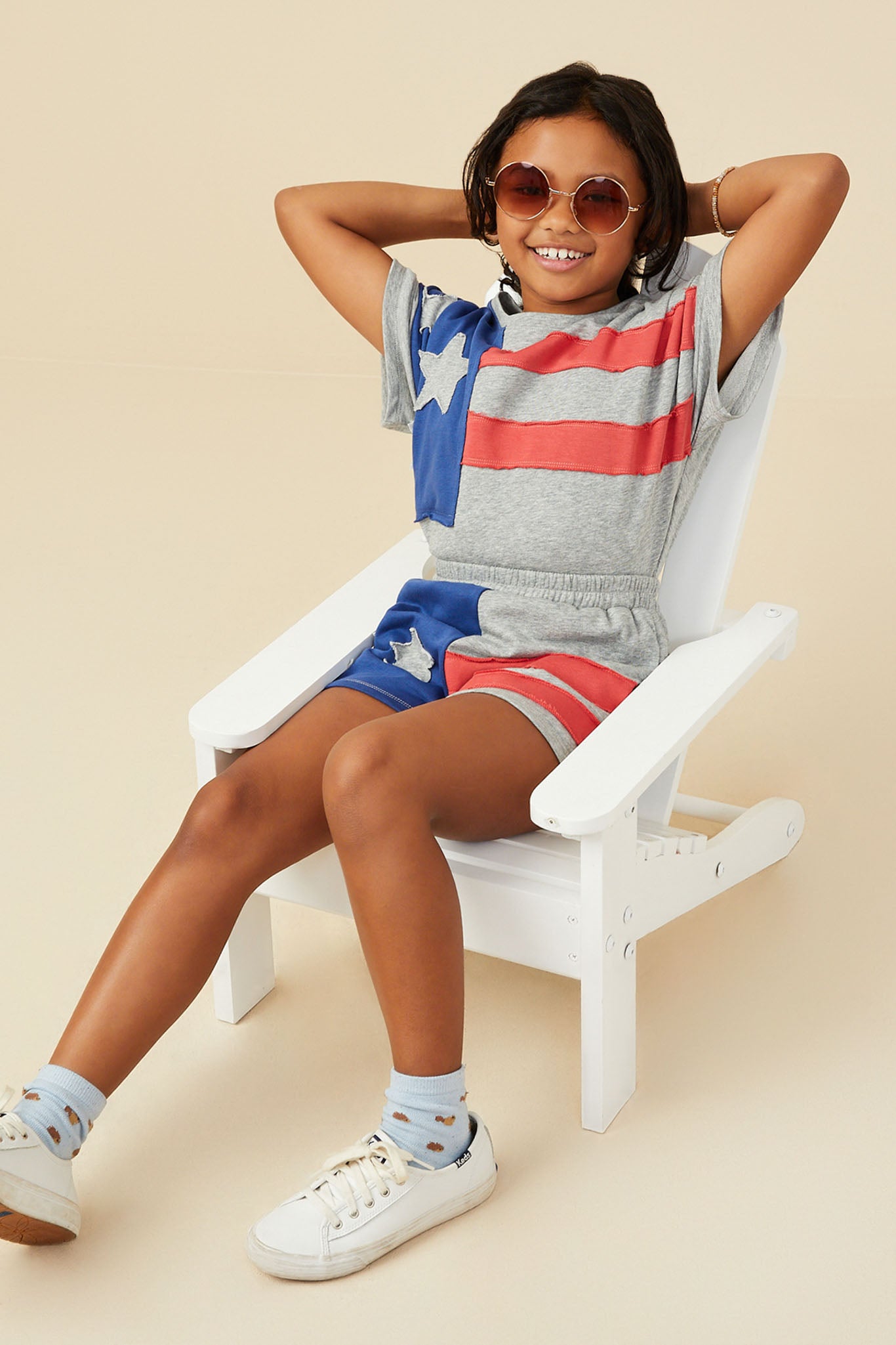 Raw Edge Stars And Stripe Knit Shorts