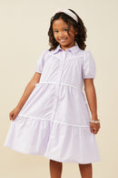 GY9541 Lavender Girls Contrast Piping Ribbon Buttoned Dress Front