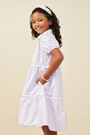 GY9541 Lavender Girls Contrast Piping Ribbon Buttoned Dress Side