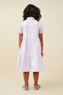 GY9541 Lavender Girls Contrast Piping Ribbon Buttoned Dress Back