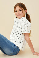 GY9556 Off White Girls Puff Sleeve Polka Dot Knit Tee Side