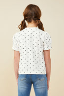 GY9556 Off White Girls Puff Sleeve Polka Dot Knit Tee Back