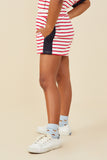 GY9558 Red Girls Contrast Side Striped Knit Short Side