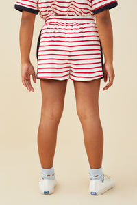 GY9558 Red Girls Contrast Side Striped Knit Short Back