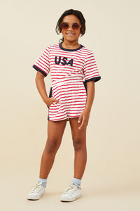 GY9558 Red Girls Contrast Side Striped Knit Short Pose