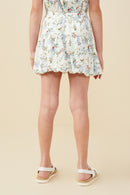 GY9561 Blue Girls Floral Ribbon Print Bow Detail Skirt Back