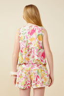GY9567 Pink Girls Floral Print Peplum Tank Back