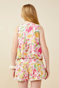 GY9567 Pink Girls Floral Print Peplum Tank Back